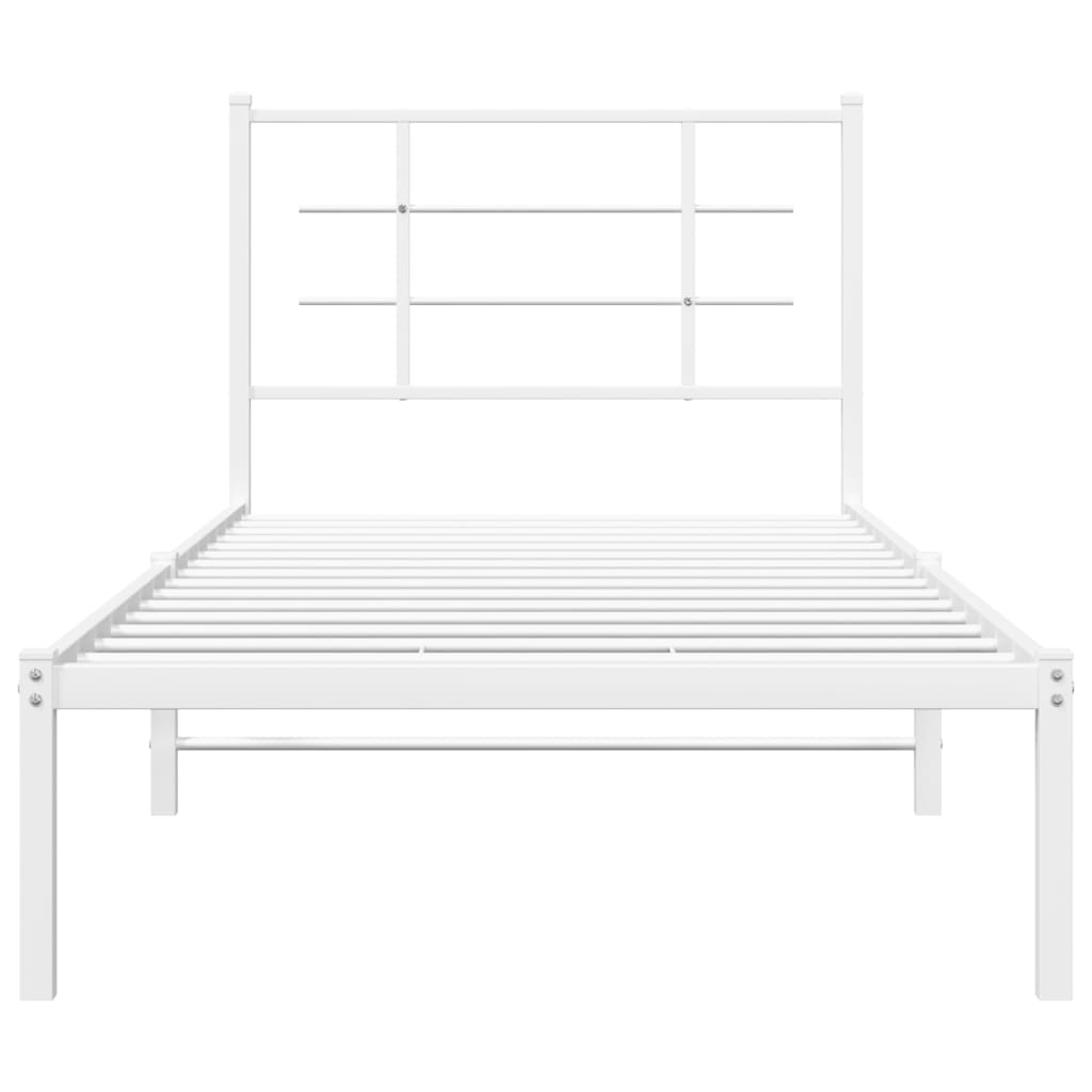 Cadre de lit métal sans matelas avec tête de lit blanc 90x200cm