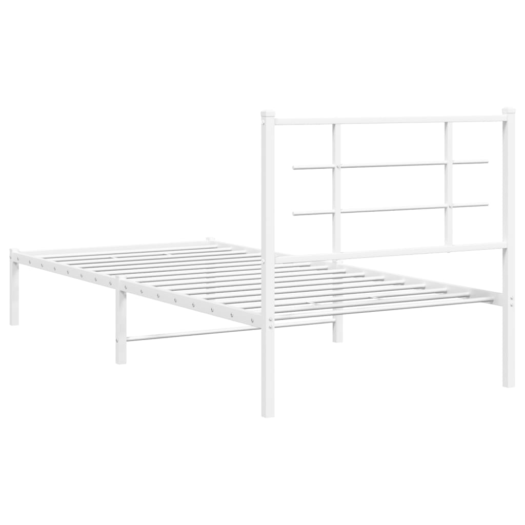 Cadre de lit métal sans matelas avec tête de lit blanc 90x200cm