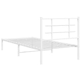 Cadre de lit métal sans matelas avec tête de lit blanc 90x200cm