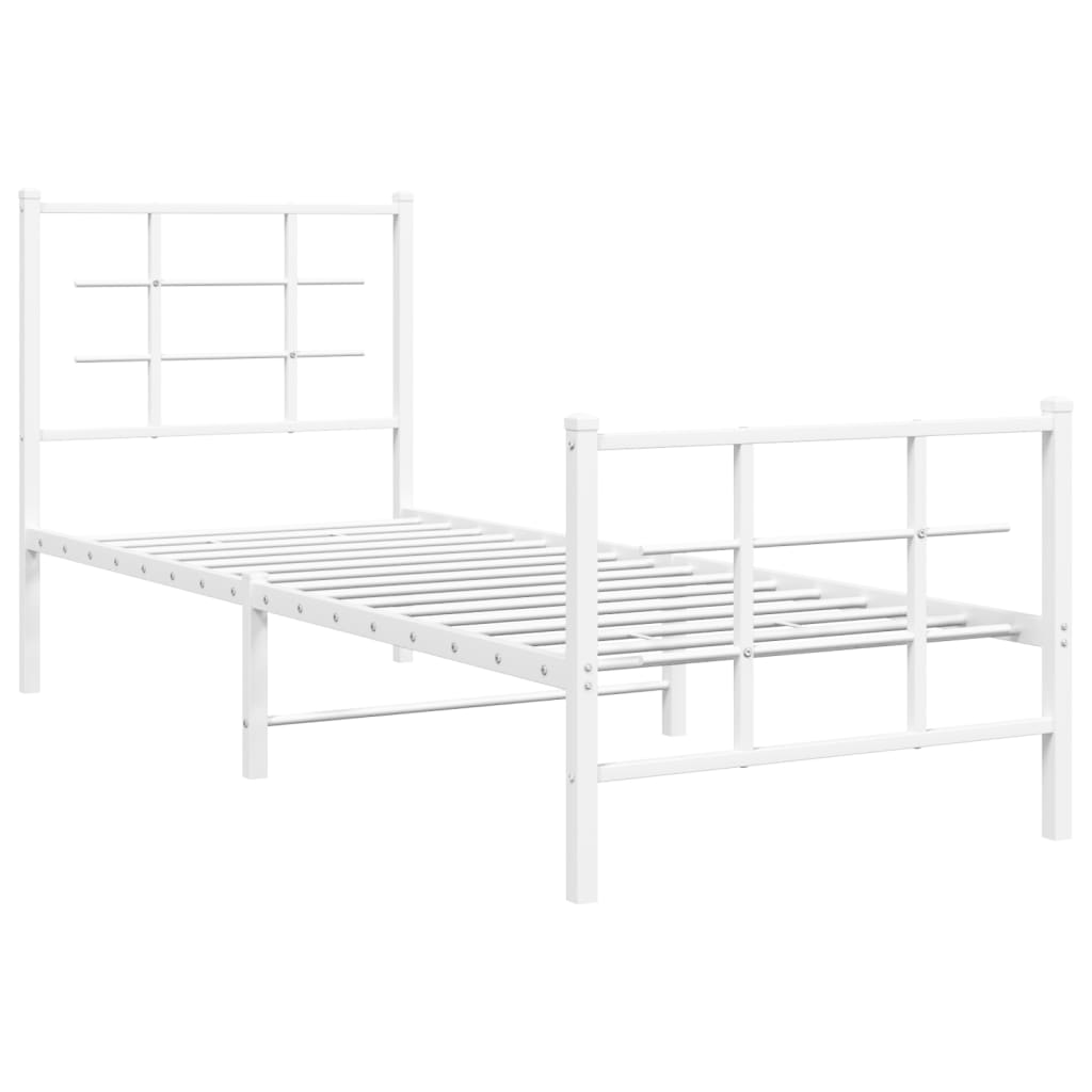 Cadre de lit métal sans matelas avec pied de lit blanc 80x200cm