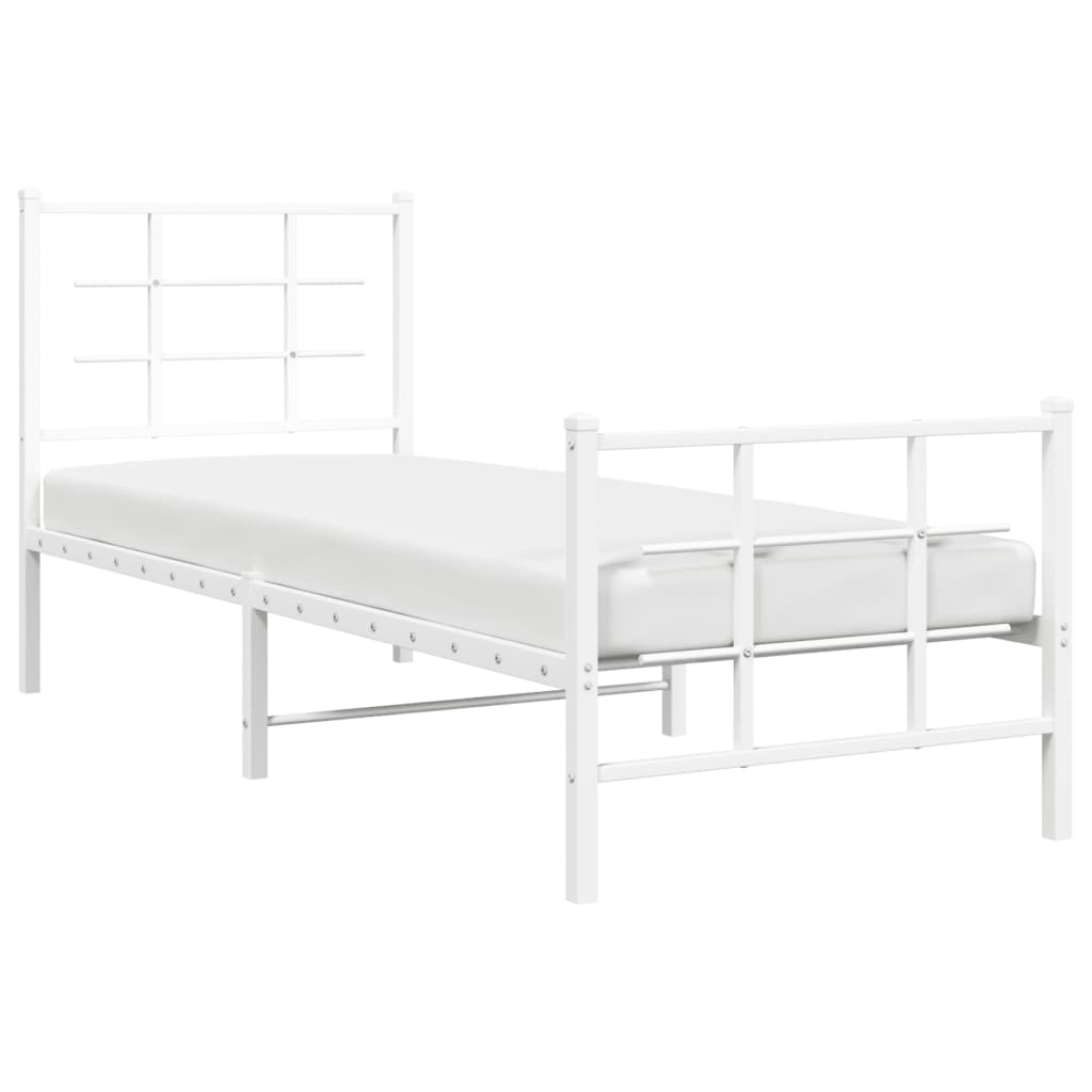 Cadre de lit métal sans matelas avec pied de lit blanc 80x200cm