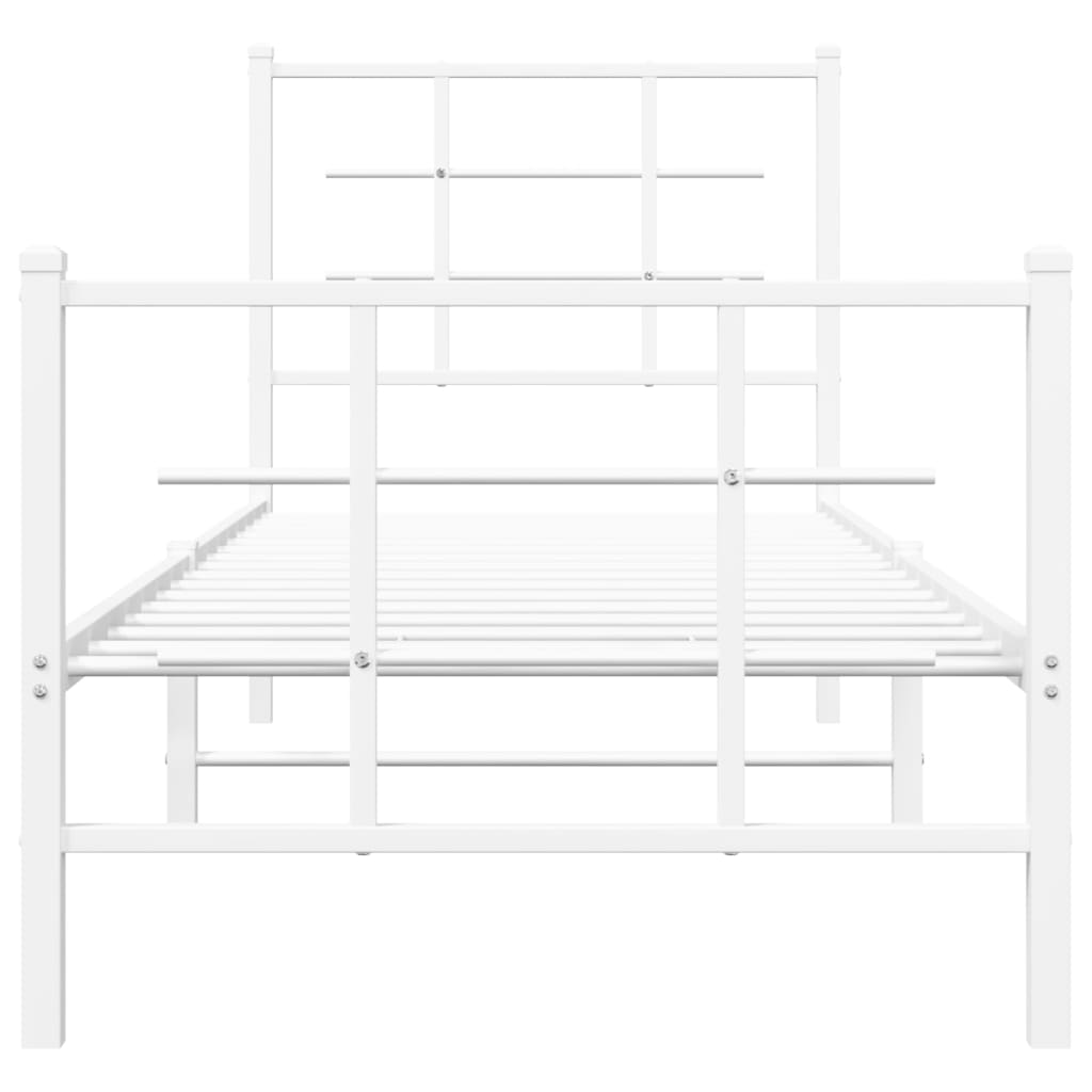 Cadre de lit métal sans matelas avec pied de lit blanc 80x200cm