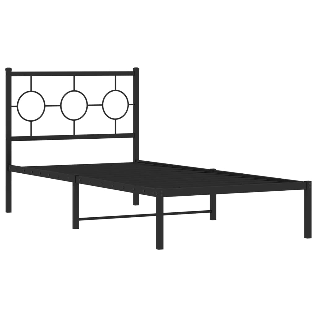 Cadre de lit métal sans matelas avec tête de lit noir 90x200 cm