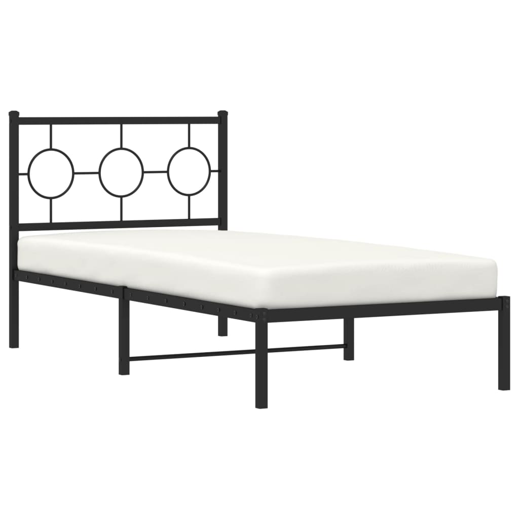 Cadre de lit métal sans matelas avec tête de lit noir 90x200 cm