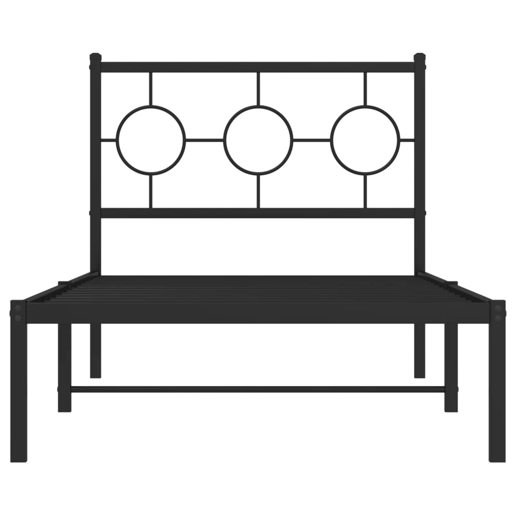 Cadre de lit métal sans matelas avec tête de lit noir 90x200 cm