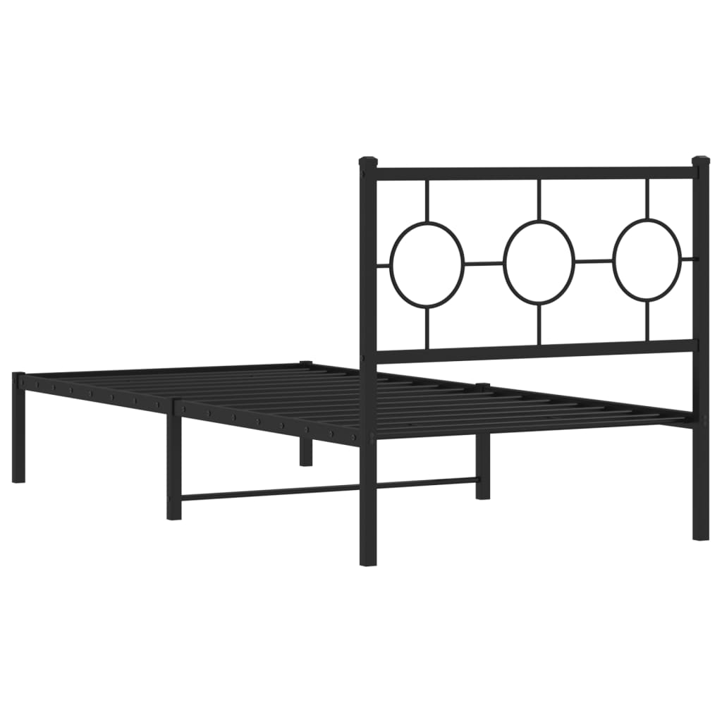 Cadre de lit métal sans matelas avec tête de lit noir 90x200 cm