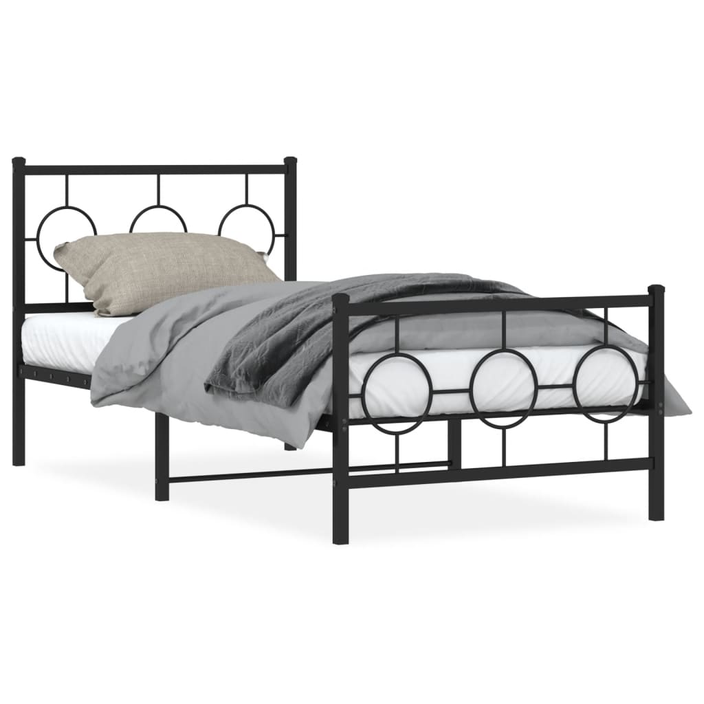 Metal bed frame without mattress with black footboard 90x200 cm