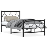 Metal bed frame without mattress with black footboard 90x200 cm