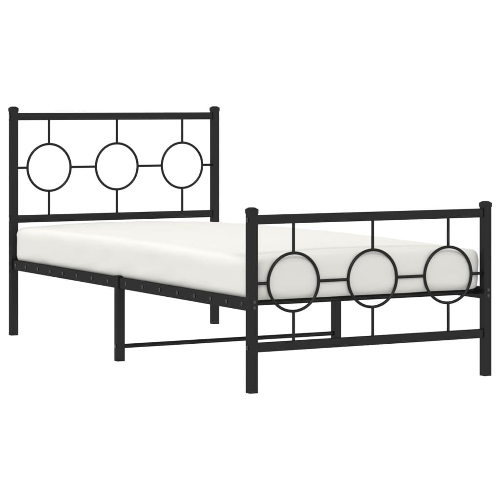 Metal bed frame without mattress with black footboard 90x200 cm