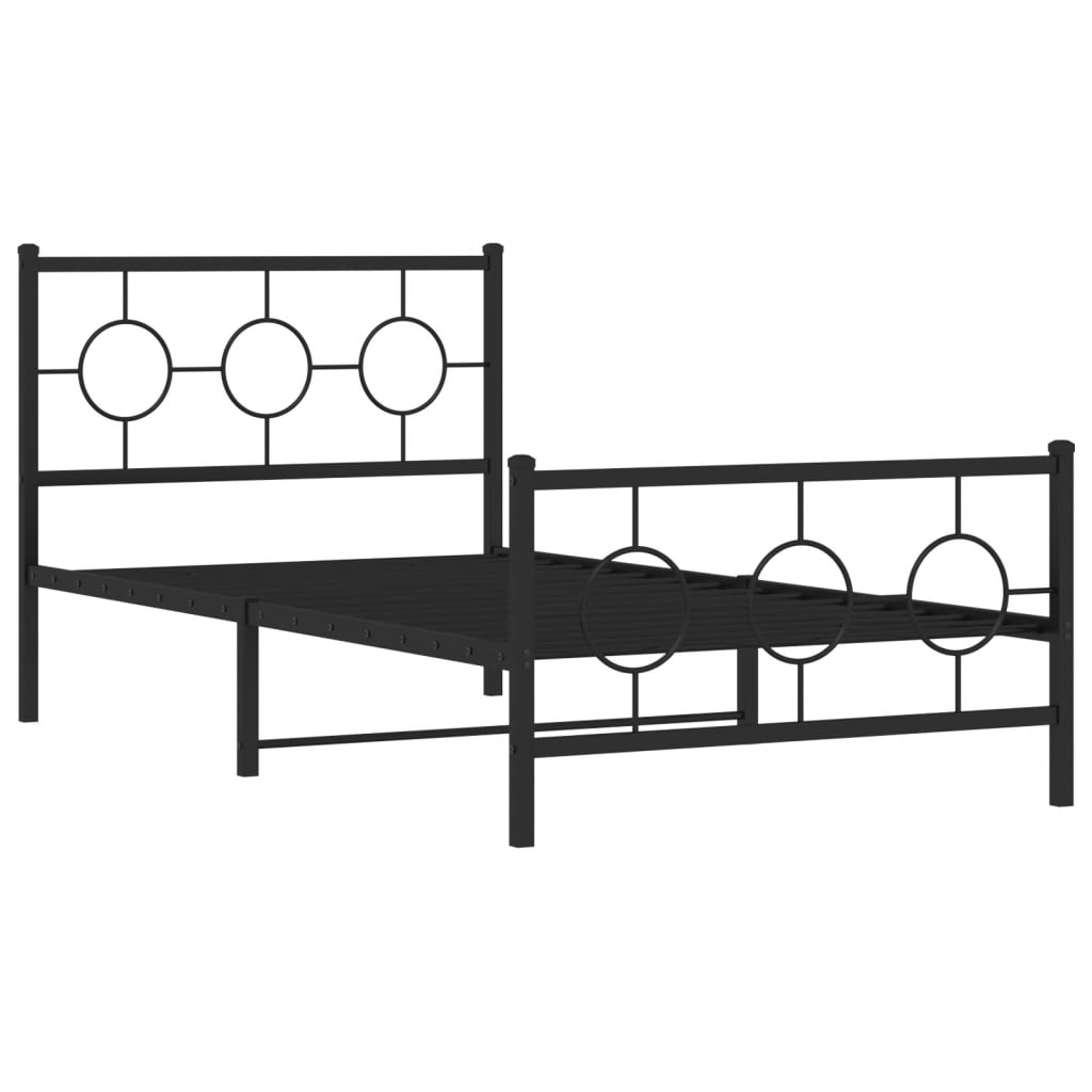 Cadre de lit métal sans matelas avec pied de lit noir 100x190cm