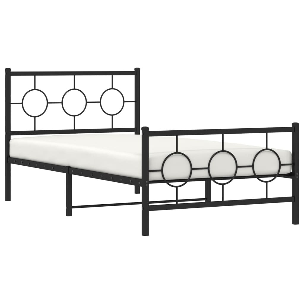 Cadre de lit métal sans matelas avec pied de lit noir 100x190cm