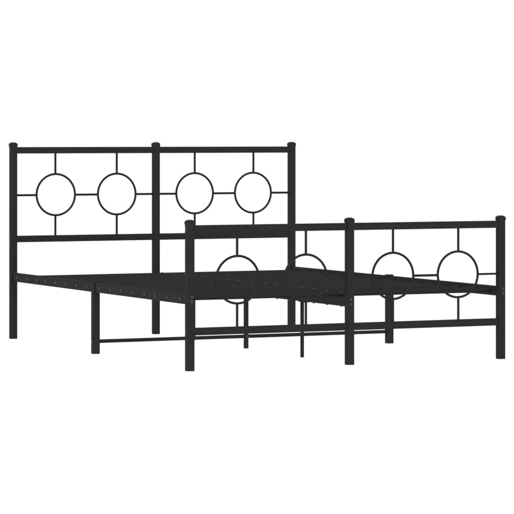 Cadre de lit métal sans matelas avec pied de lit noir 135x190cm