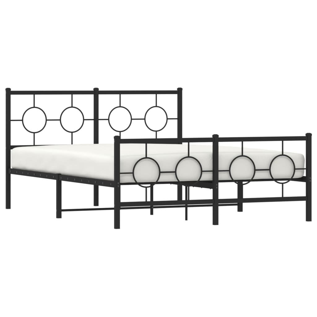 Cadre de lit métal sans matelas avec pied de lit noir 135x190cm