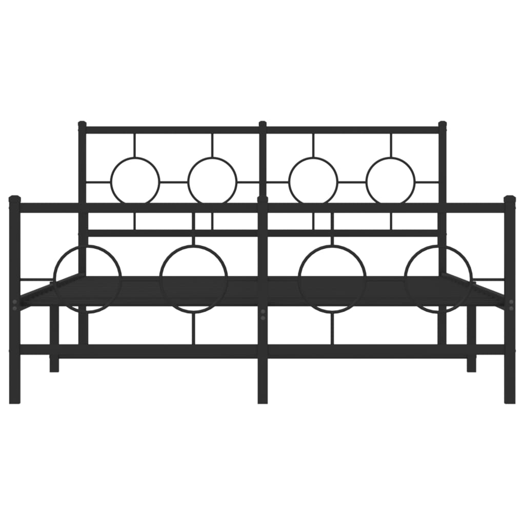 Cadre de lit métal sans matelas avec pied de lit noir 135x190cm