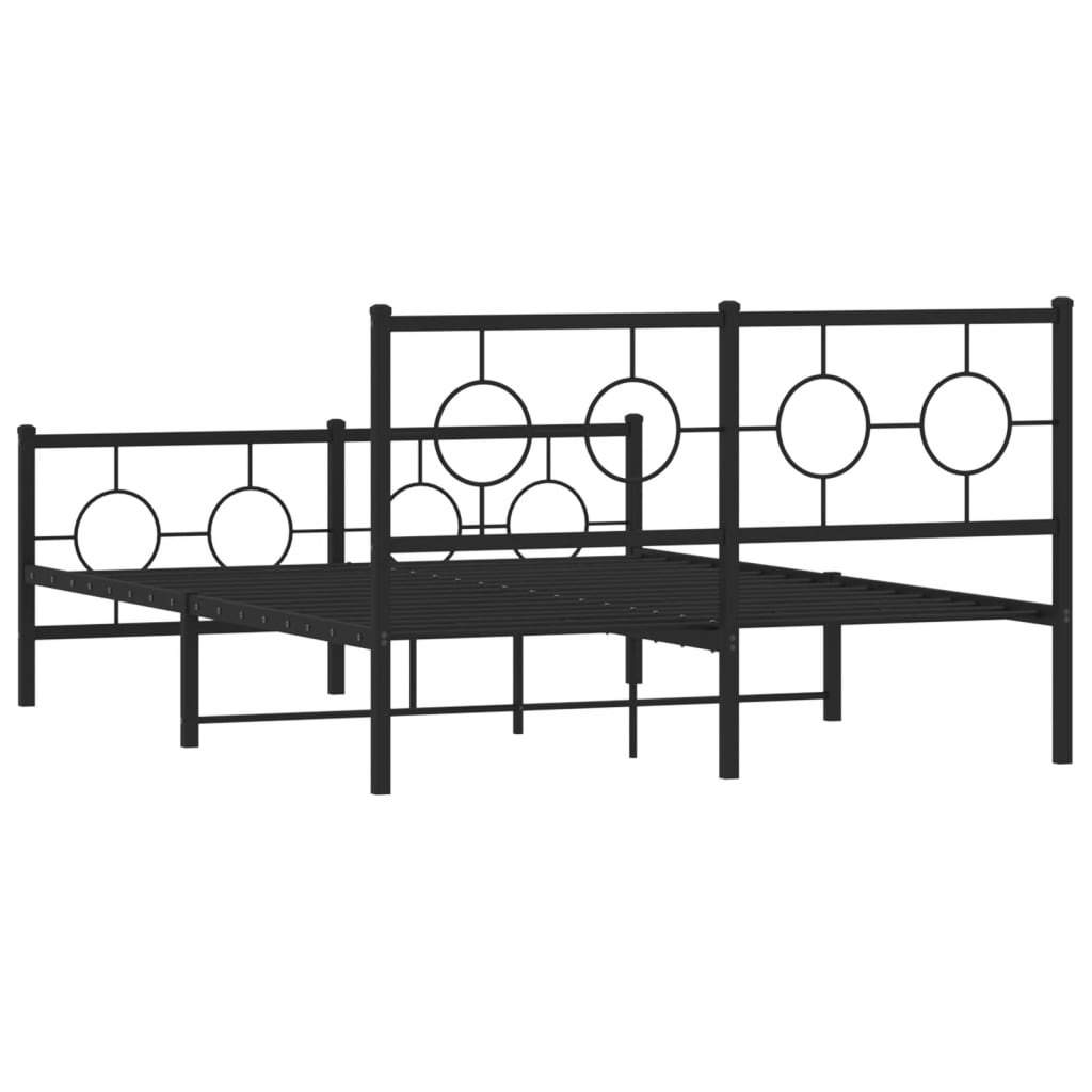 Cadre de lit métal sans matelas avec pied de lit noir 135x190cm