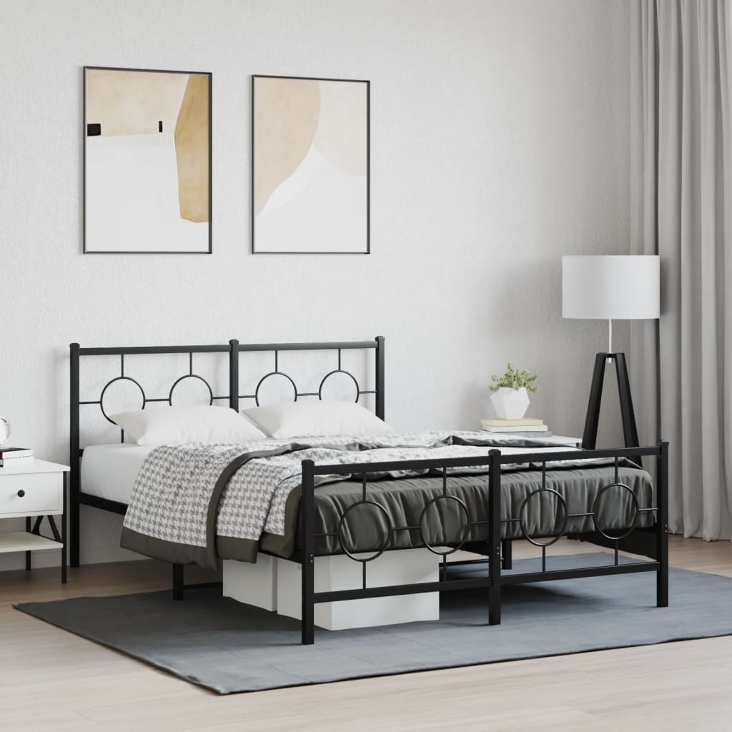 Cadre de lit métal sans matelas avec pied de lit noir 135x190cm