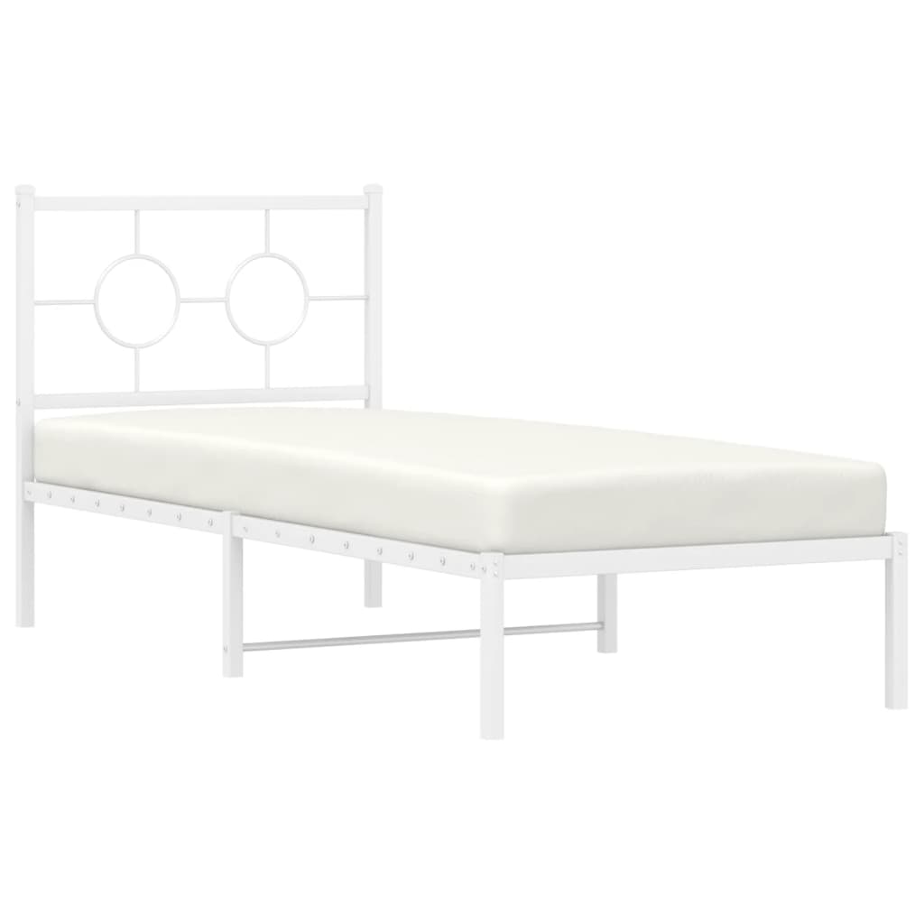 Cadre de lit métal sans matelas avec tête de lit blanc 80x200cm