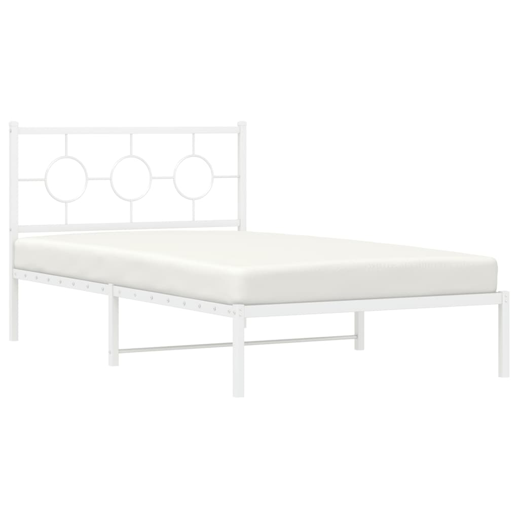 Cadre de lit métal sans matelas et tête de lit blanc 107x203 cm