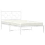 Cadre de lit métal sans matelas et tête de lit blanc 107x203 cm