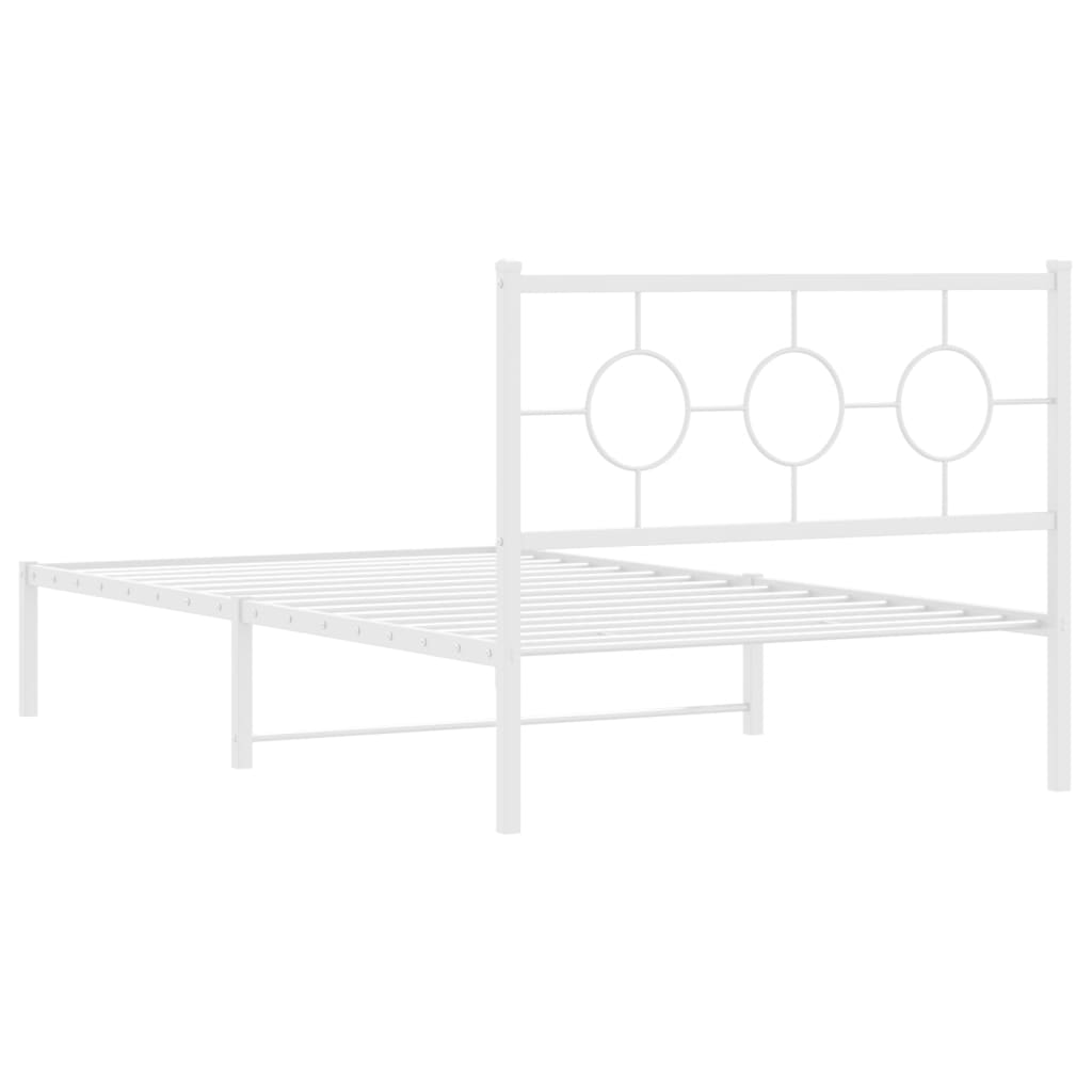 Cadre de lit métal sans matelas et tête de lit blanc 107x203 cm