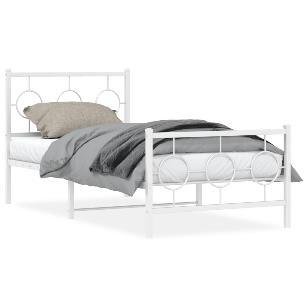 Cadre de lit métal sans matelas avec pied de lit blanc 90x200cm