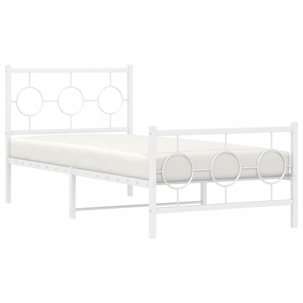 Cadre de lit métal sans matelas avec pied de lit blanc 90x200cm