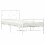 Cadre de lit métal sans matelas avec pied de lit blanc 90x200cm