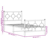 Cadre de lit métal sans matelas avec pied de lit blanc 90x200cm