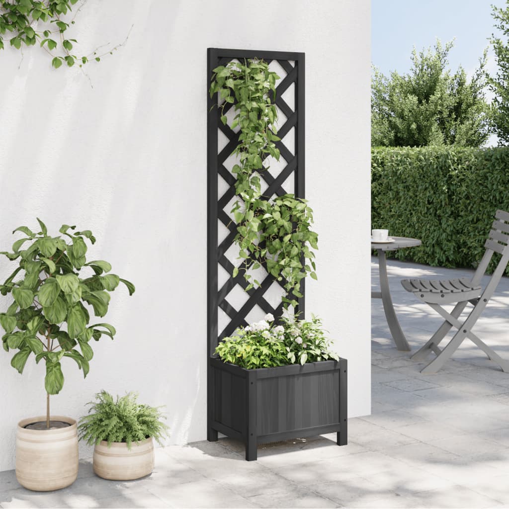 Planter with black trellis solid fir wood