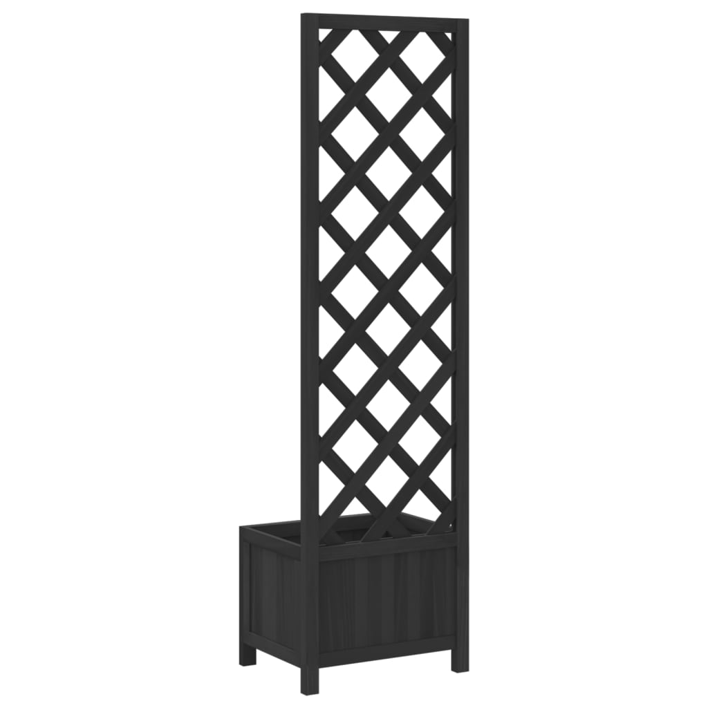 Planter with black trellis solid fir wood