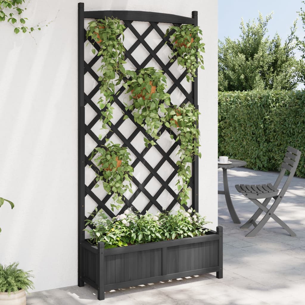 Planter with black trellis solid fir wood