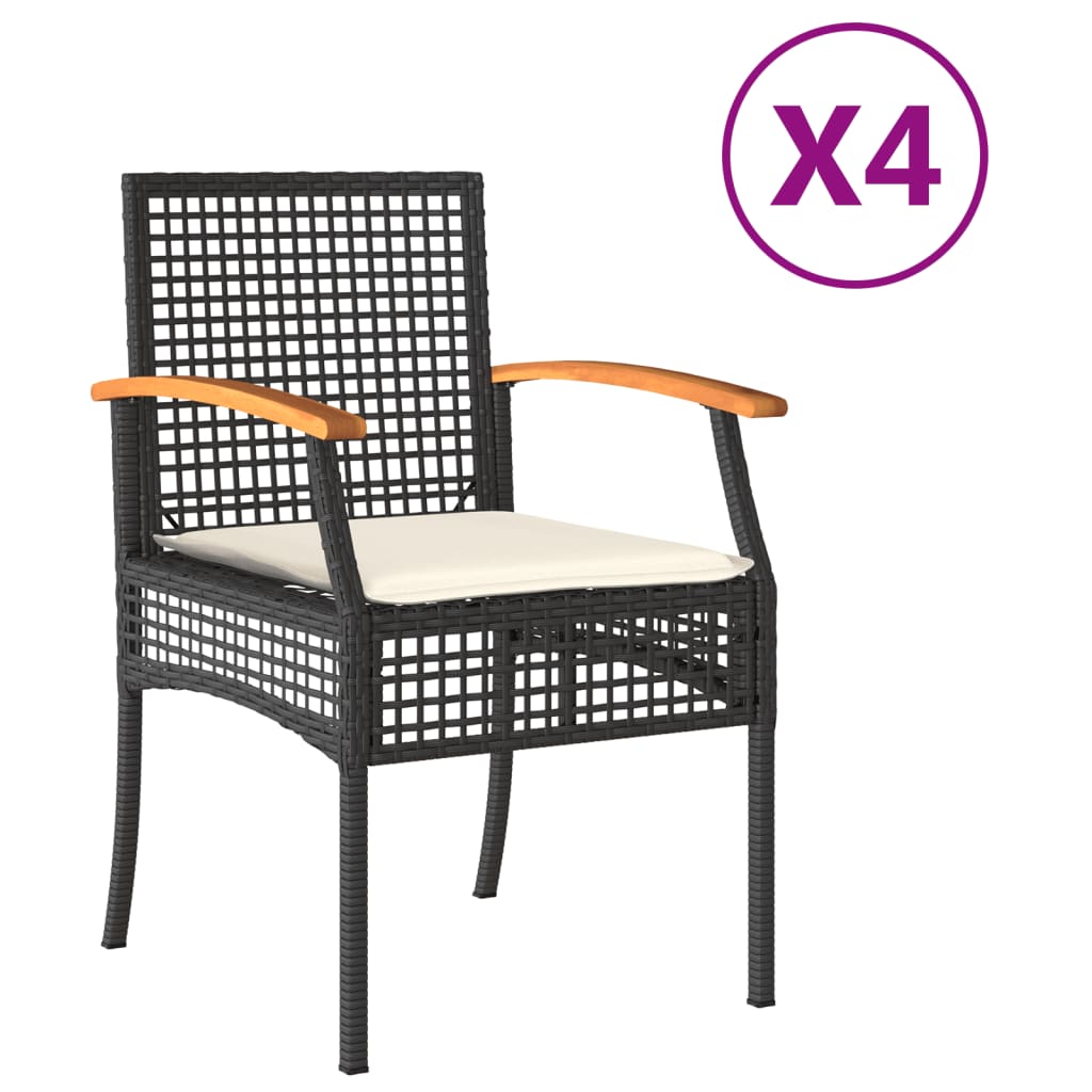 Chaises de jardin coussins lot de 4 noir résine tressée acacia