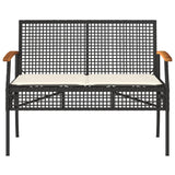 Banc de jardin avec coussin noir résine tressée et acacia