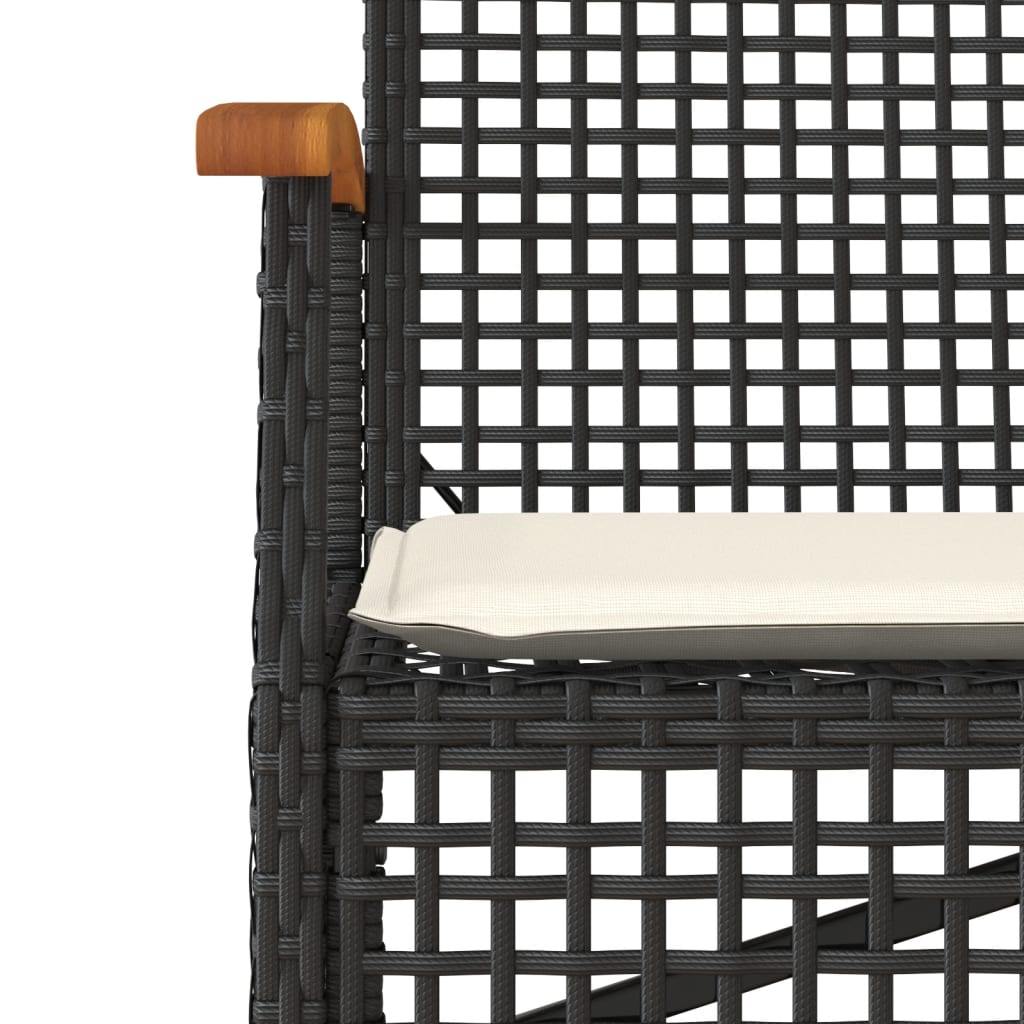 Banc de jardin avec coussin noir résine tressée et acacia