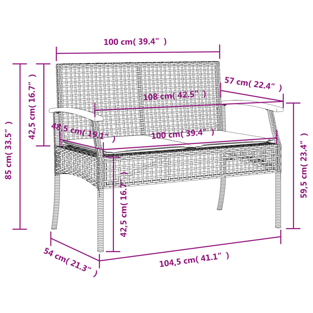 Banc de jardin avec coussin noir résine tressée et acacia