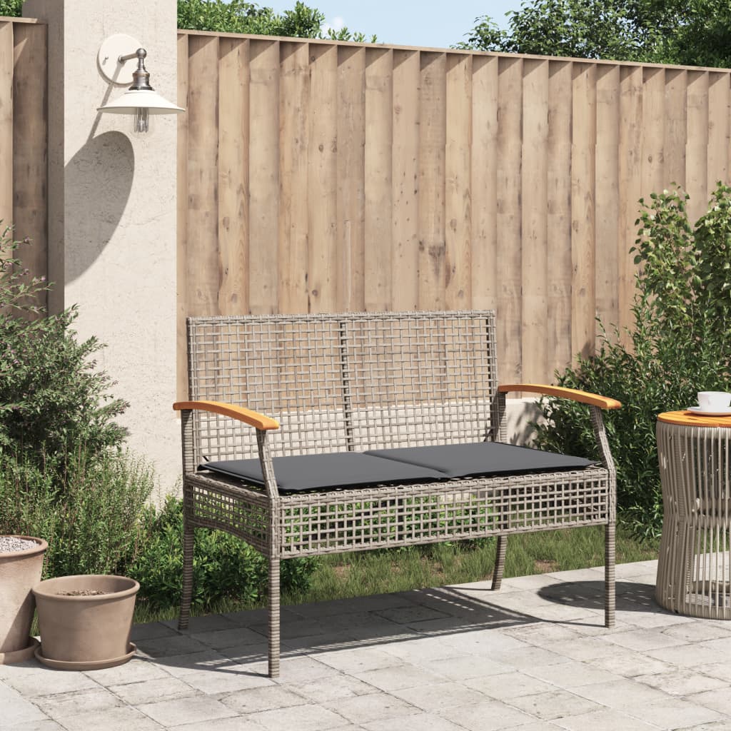 Banc de jardin avec coussin gris résine tressée et acacia