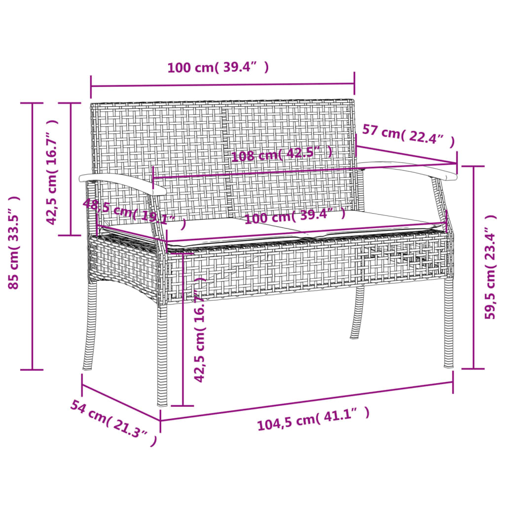 Banc de jardin avec coussin gris résine tressée et acacia