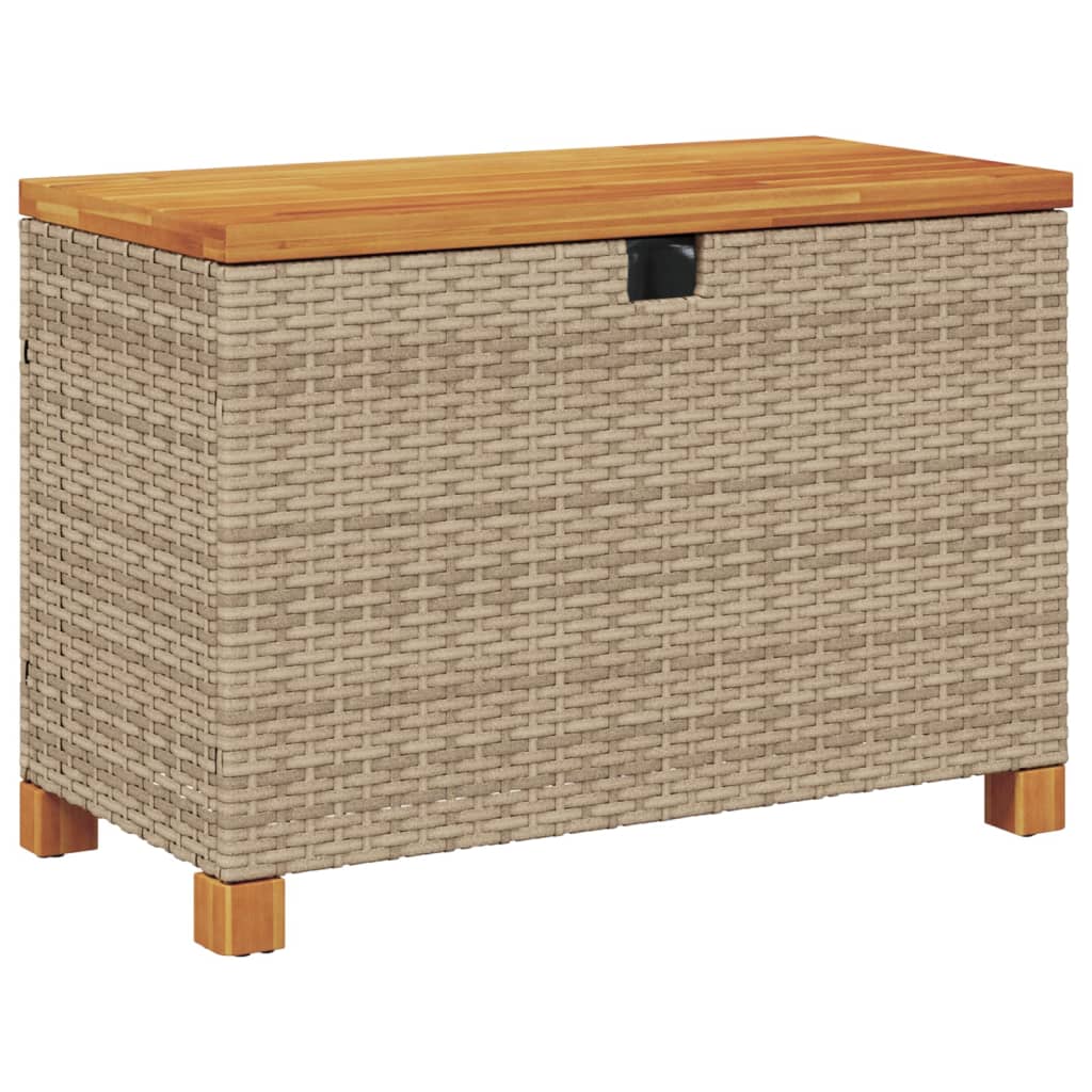 Boîte de rangement de jardin beige résine tressée bois d'acacia