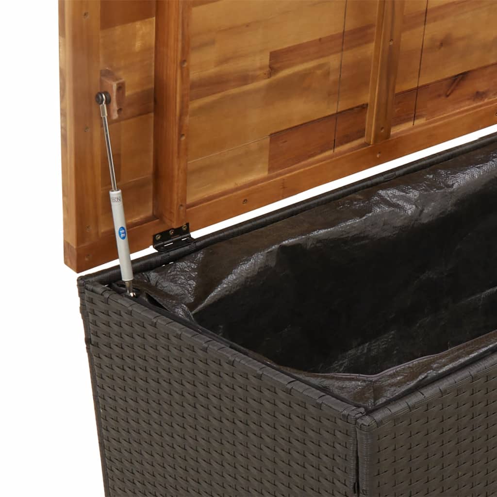 Black garden storage box woven resin acacia wood