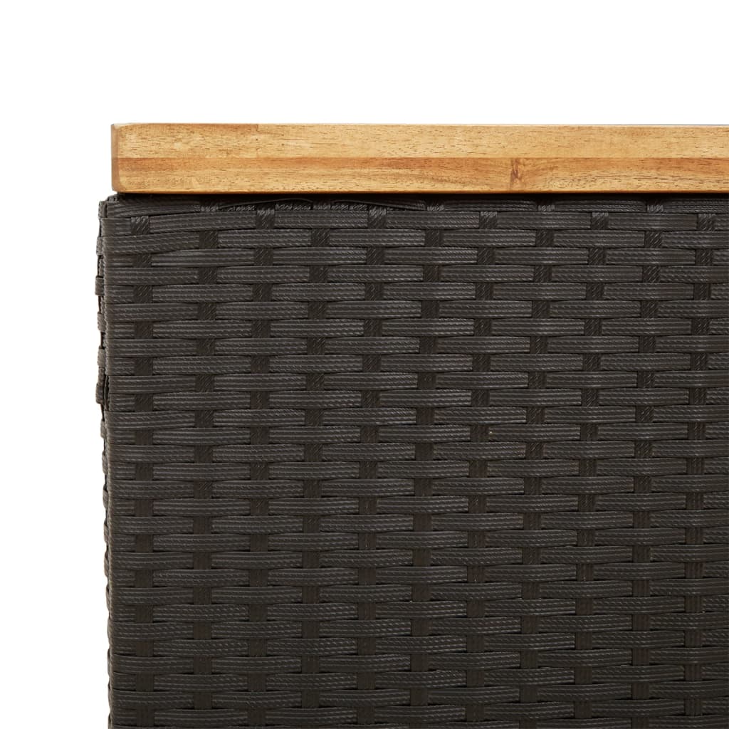 Black garden storage box woven resin acacia wood