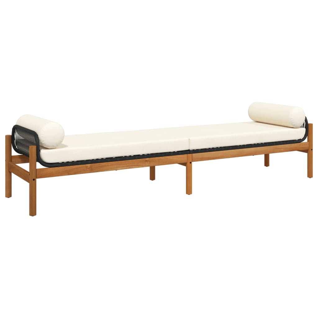 Banc de jardin avec coussin noir résine tressée acacia