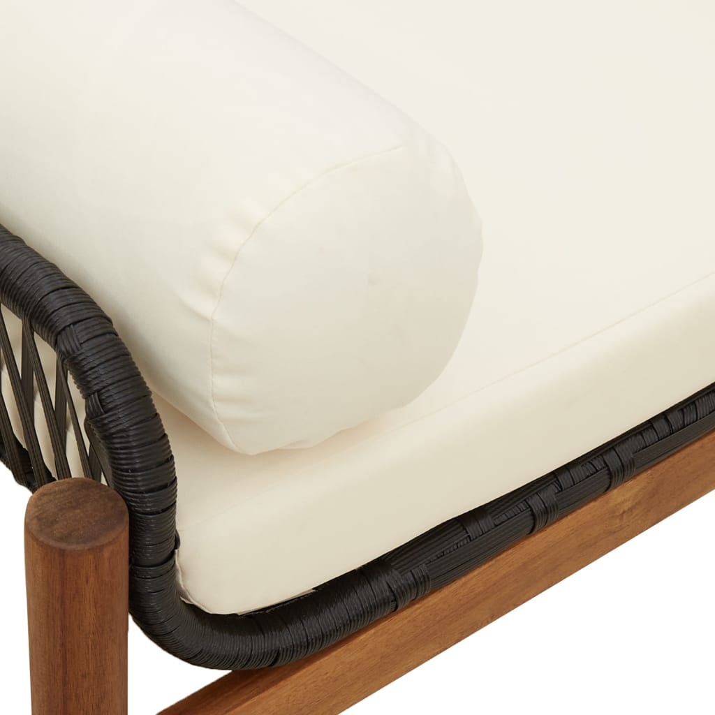 Banc de jardin avec coussin noir résine tressée acacia