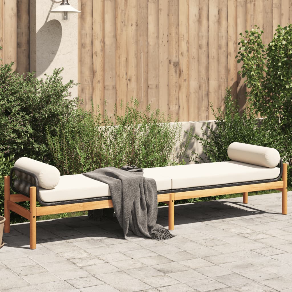 Banc de jardin avec coussin noir résine tressée acacia