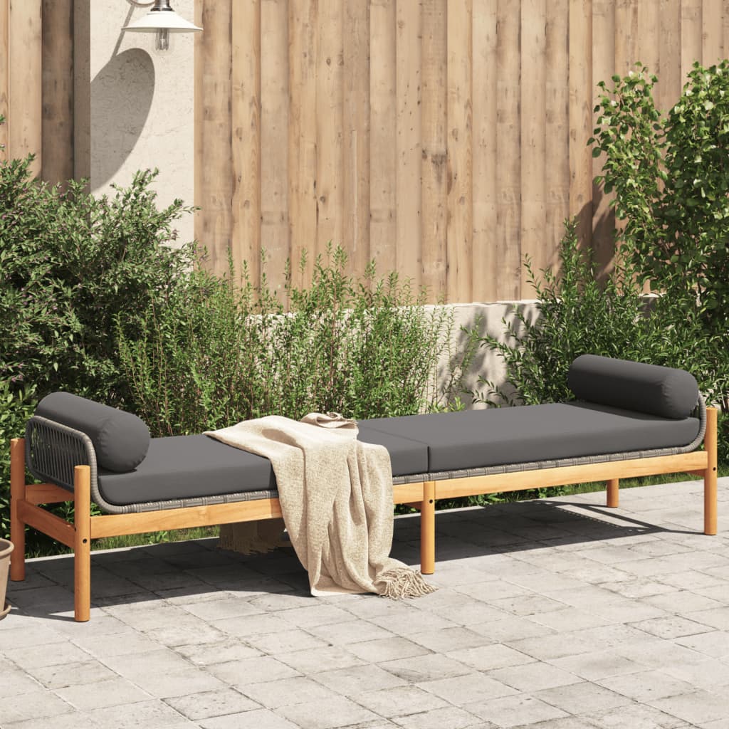 Banc de jardin avec coussin gris résine tressée acacia