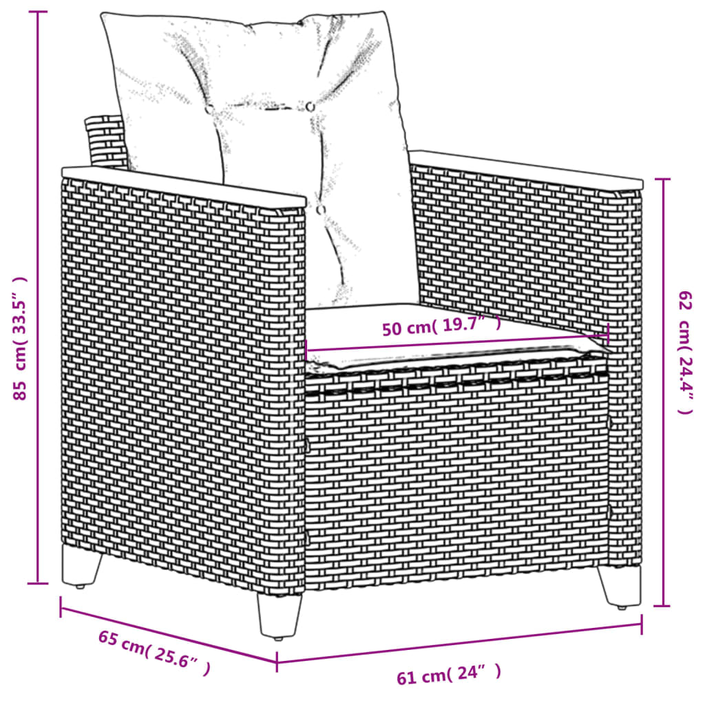 Chaise de jardin avec coussins gris résine tressée