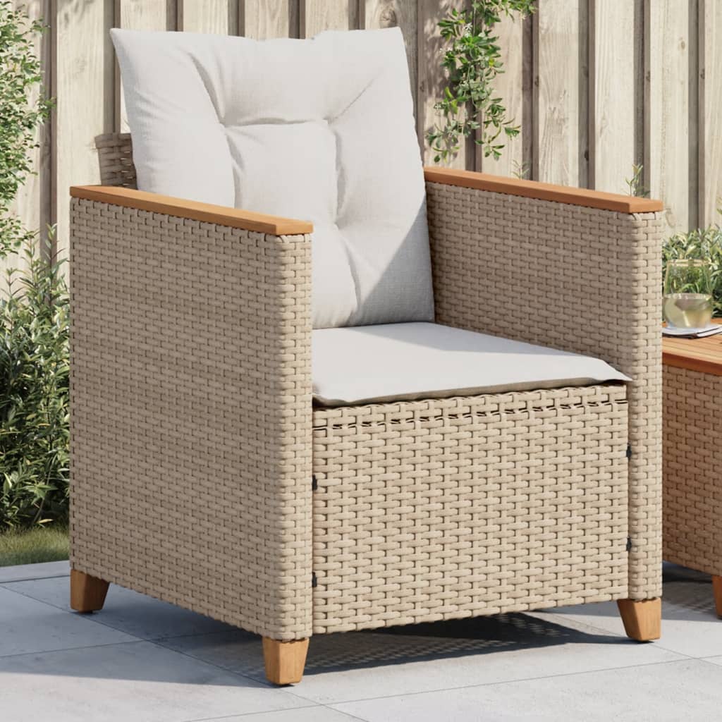 Chaise de jardin avec coussins beige résine tressée