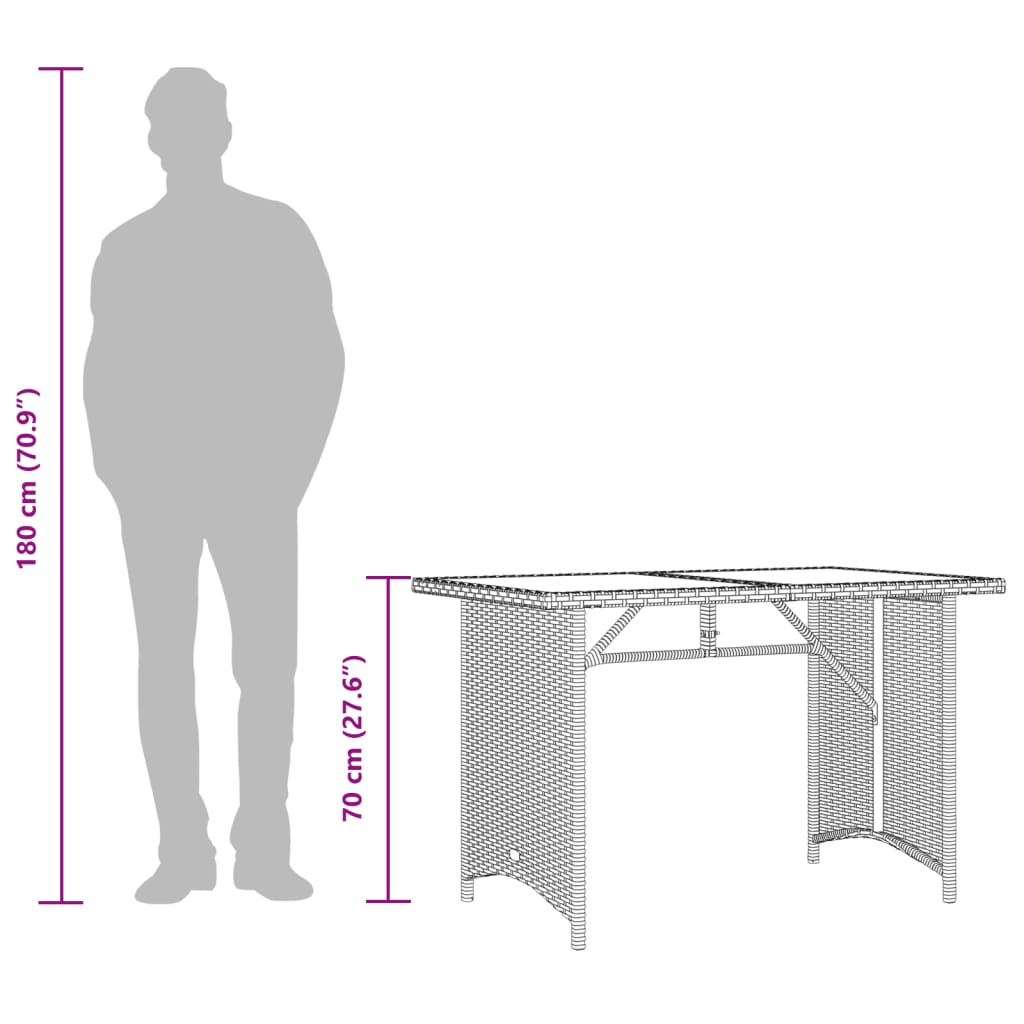 Table de jardin avec dessus en bois noir 110x68x70 cm rotin