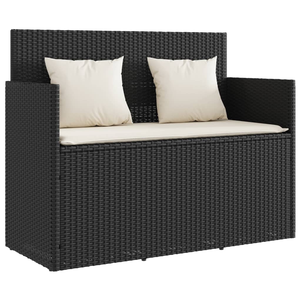 Banc de jardin avec coussins noir résine tressée