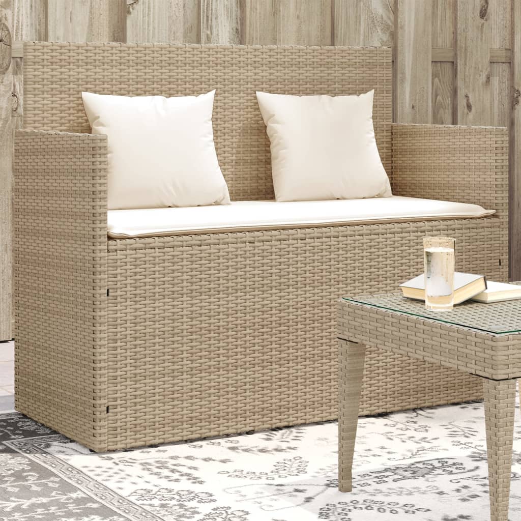 Banc de jardin avec coussins beige résine tressée