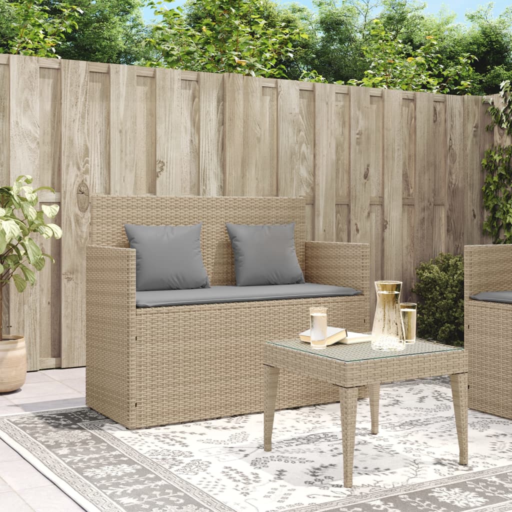 Banc de jardin avec coussins beige résine tressée